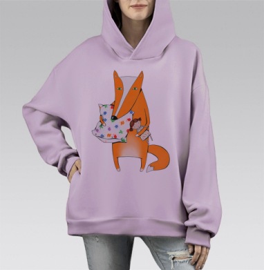 лис с подушкой, Hoodie Mono Fiolet, оверсайз, утепленная