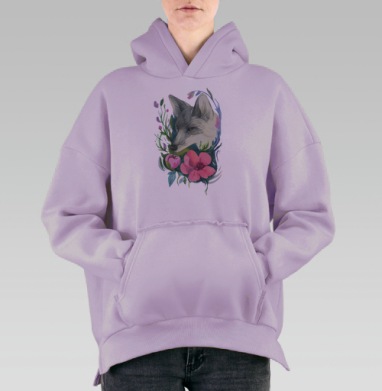Лис в цветах, Hoodie Oversize Fiolet, утепленная
