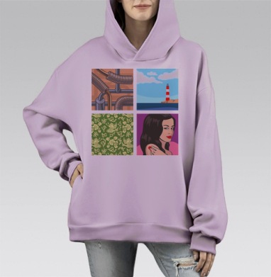 Логики нет, Hoodie Mono Fiolet, оверсайз, утепленная