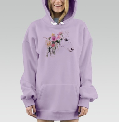 Лошадь в розовых цветах, Hoodie Mjhigh Dig Mel, Fiolet, утепленная