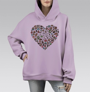 Любовь к кофе и сладостям в стиле сердца, Hoodie Mono Fiolet, оверсайз, утепленная