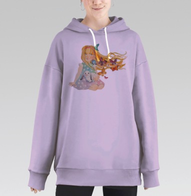 Магия детства с бабочками и кроликом, Hoodie Long Oversize Fiolet