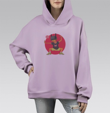 Мальчик-ниндзя в яркой спортивной экипировке, Hoodie Mono Fiolet, оверсайз, утепленная
