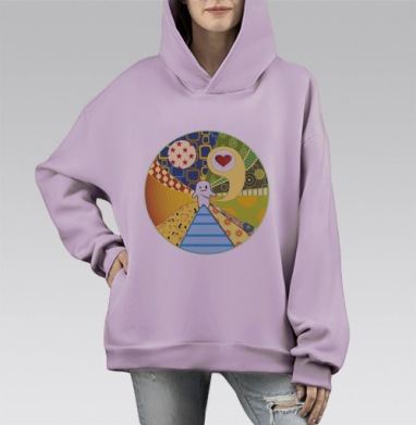 Мандала с маленьким королём и сердцем любви, Hoodie Mono Fiolet, оверсайз, утепленная