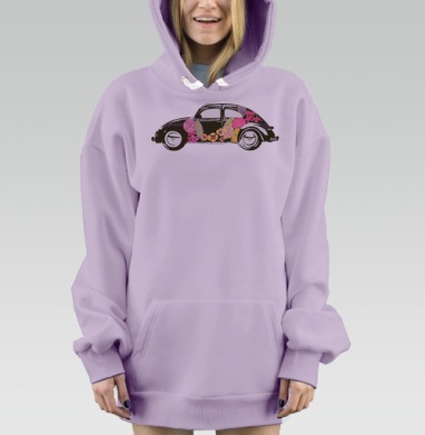 Машина в цветах, Hoodie Mjhigh Dig Mel, Fiolet, утепленная