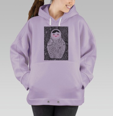 Матрешка на черном, Hoodie Oversize Fiolet