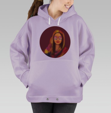 Мечтательная женщина в ярком платке и очках с пальмами, Hoodie Oversize Fiolet