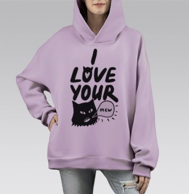 Mew / Мяу, Hoodie Mono Fiolet, оверсайз, утепленная