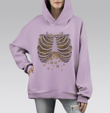 Механическая грудная клетка с шестерёнками, Hoodie Mono Fiolet, оверсайз, утепленная
