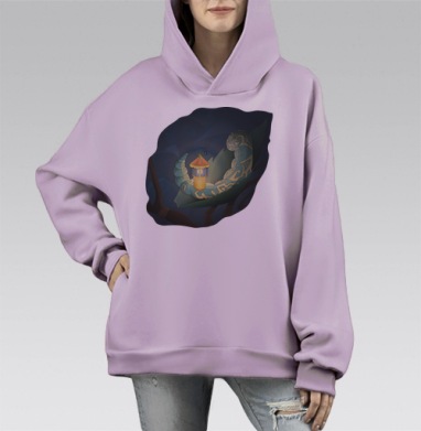 Микрокосмос, Hoodie Mono Fiolet, оверсайз, утепленная