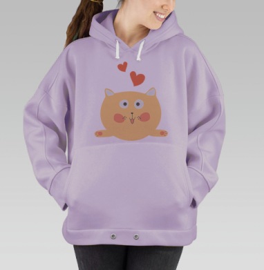 Милый мультяшный кот с сердечками – позитив и радость, Hoodie Oversize Fiolet