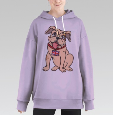 Милый мультяшный пес с британским флагом, Hoodie Long Oversize Fiolet