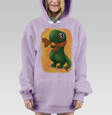 Милый зеленый динозаврик в оранжевом шарфе, Hoodie Mjhigh Dig Mel, Fiolet, утепленная