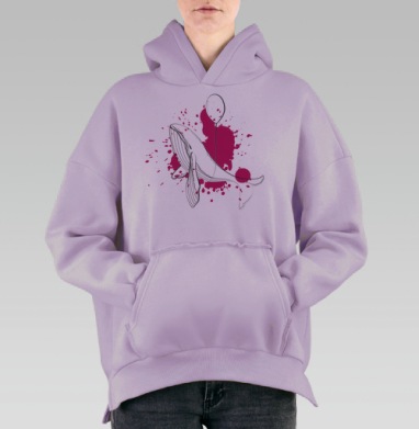 Минималистичный кит с алым шаром – арт-постер мечты, Hoodie Oversize Fiolet, утепленная