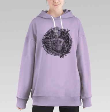Мирный робот в растительных узорах, Hoodie Long Oversize Fiolet