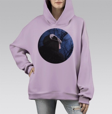 Мистическая фигура в маске птичьего черепа, Hoodie Mono Fiolet, оверсайз, утепленная
