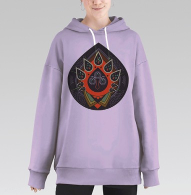 Мистическая капля с тремя глазами и этническими узорами, Hoodie Long Oversize Fiolet
