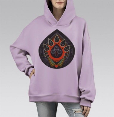 Мистическая капля с тремя глазами и этническими узорами, Hoodie Mono Fiolet, оверсайз, утепленная