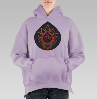 Мистическая капля с тремя глазами и этническими узорами, Hoodie Oversize Fiolet, утепленная