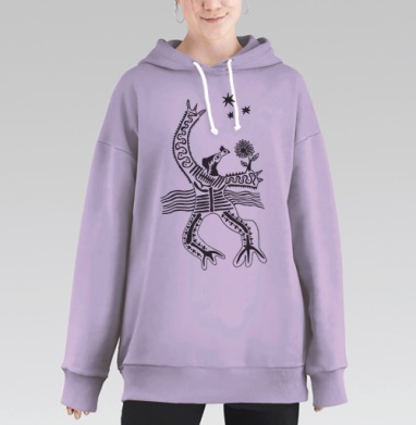 Мистическая птица со звездой и цветком, Hoodie Long Oversize Fiolet