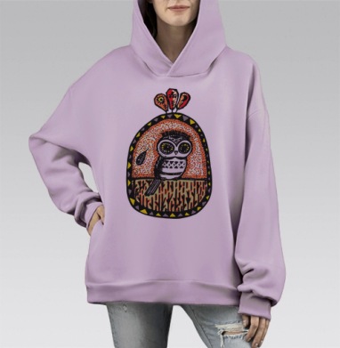 Мистическая сова в этническом стиле – декоративное панно, Hoodie Mono Fiolet, оверсайз, утепленная