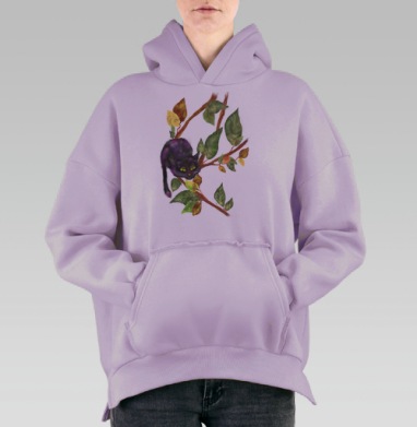 Мистический кот на осенней ветке, Hoodie Oversize Fiolet, утепленная