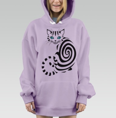 Мистический кот с голубыми глазами и спиральным узором, Hoodie Mjhigh Dig Mel, Fiolet, утепленная