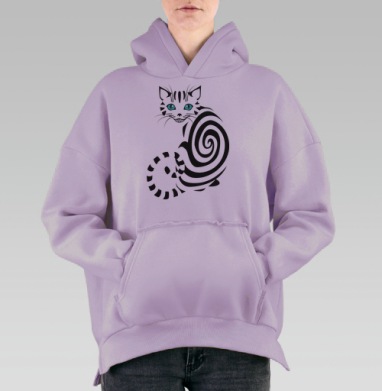 Мистический кот с голубыми глазами и спиральным узором, Hoodie Oversize Fiolet, утепленная