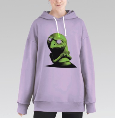 Мистический Портрет Зеленого Существа с Подсветкой Глаз, Hoodie Long Oversize Fiolet
