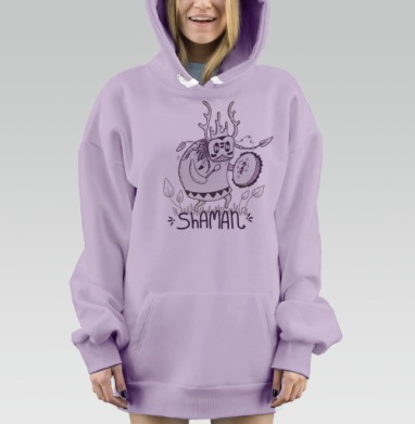 Мистический шаман с бубном в графическом стиле, Hoodie Mjhigh Dig Mel, Fiolet, утепленная