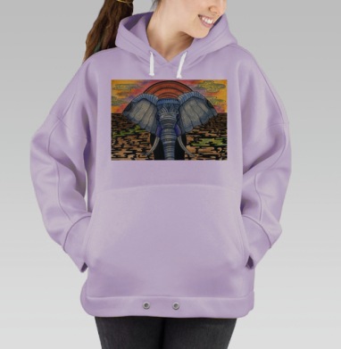 Мистический слон с этническим узором, Hoodie Oversize Fiolet