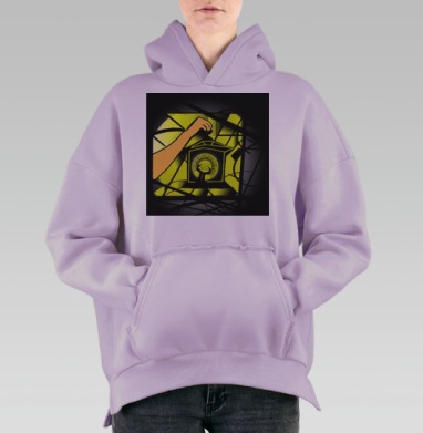 Могущественная человеческая рука держит мистический Сила Света Фонарь, Hoodie Oversize Fiolet, утепленная