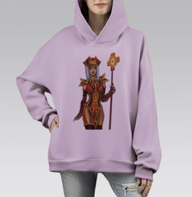 Могущественная жрица в красном и золоте, Hoodie Mono Fiolet, оверсайз, утепленная