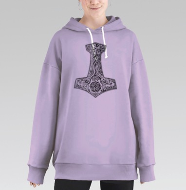 Молот Тора с древнескандинавскими символами, Hoodie Long Oversize Fiolet