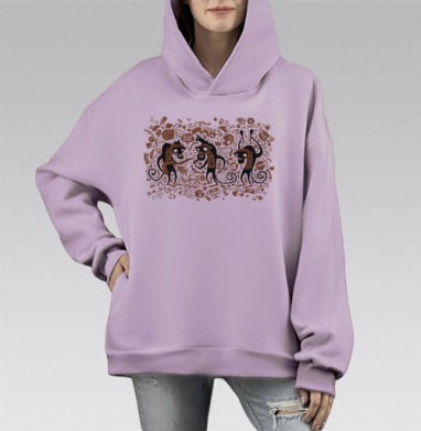 Monkeys and music / Обезьяны и музыка, Hoodie Mono Fiolet, оверсайз, утепленная