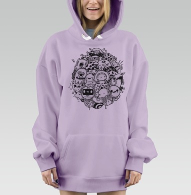 Монохромные дудлы, Hoodie Mjhigh Dig Mel, Fiolet, утепленная