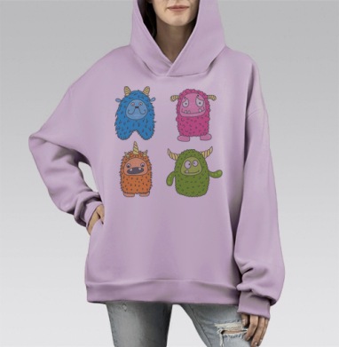 Монстры, Hoodie Mono Fiolet, оверсайз, утепленная