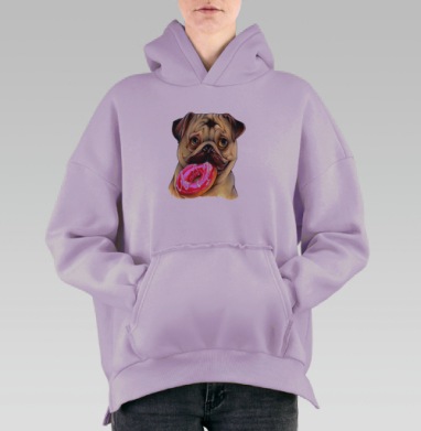 Мопс и пончик, Hoodie Oversize Fiolet, утепленная