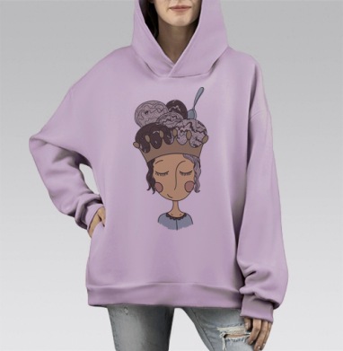 Мороженое для принцессы, Hoodie Mono Fiolet, оверсайз, утепленная