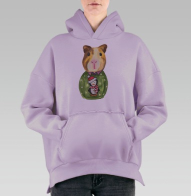 Морская свинка в свитере, Hoodie Oversize Fiolet, утепленная