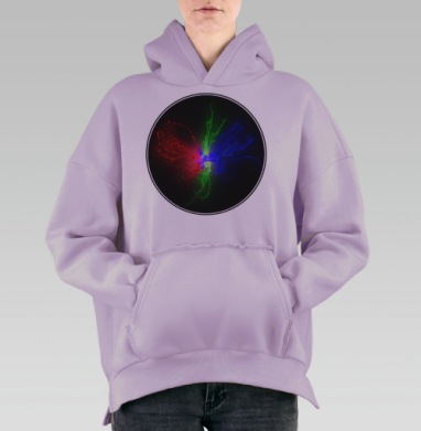 Мощный всплеск RGB цвета в динамике, Hoodie Oversize Fiolet, утепленная