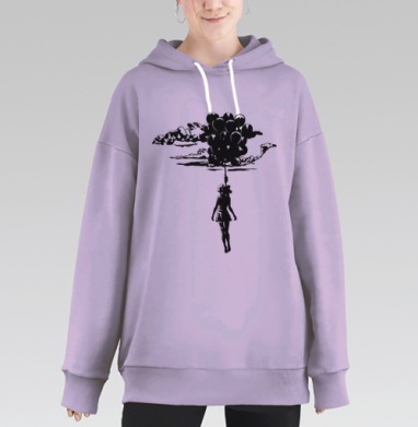 Мрачный силуэт с воздушными шарами, Hoodie Long Oversize Fiolet