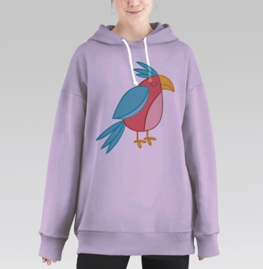Мультяшная птица в позе покоя — уют и спокойствие, Hoodie Long Oversize Fiolet