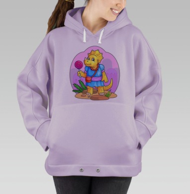 Мультяшный динозавр в синем платье с леденцом, Hoodie Oversize Fiolet