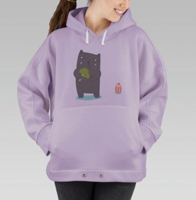 Мультяшный кот и выбор между брокколи и кексом, Hoodie Oversize Fiolet