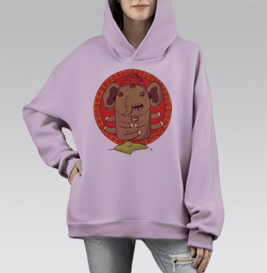 Мультяшный слоник Ганеша в медальоне с подушкой, Hoodie Mono Fiolet, оверсайз, утепленная