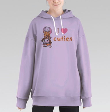 Мягкие милые животные «I ❤️ CUTIES» для детей, Hoodie Long Oversize Fiolet