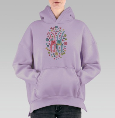 Мягкий детский паттерн с зайчиками и милыми элементами, Hoodie Oversize Fiolet, утепленная