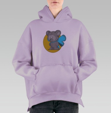 Мягкий мишка с голубой лентой и эмоциональным лицом, Hoodie Oversize Fiolet, утепленная