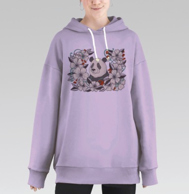 Мягкий образ панды с цветами, Hoodie Long Oversize Fiolet